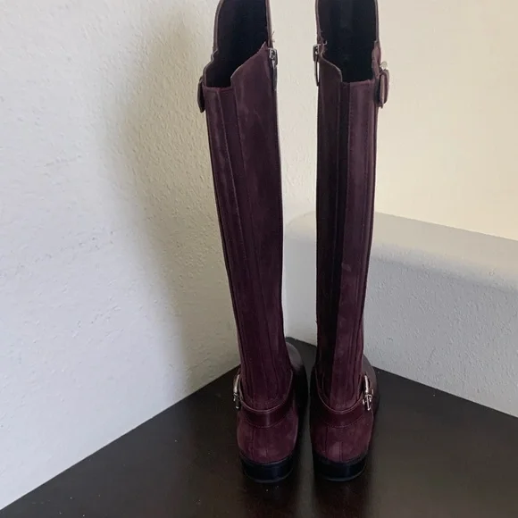 NWOT Marc Fisher Tall Plum/ Burgundy Leather & Suede Riding Boots. - Picture 7 of 10